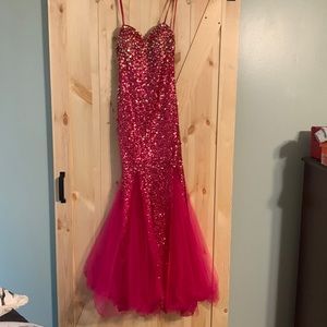 Fuchsia prom dress with sequence and beads